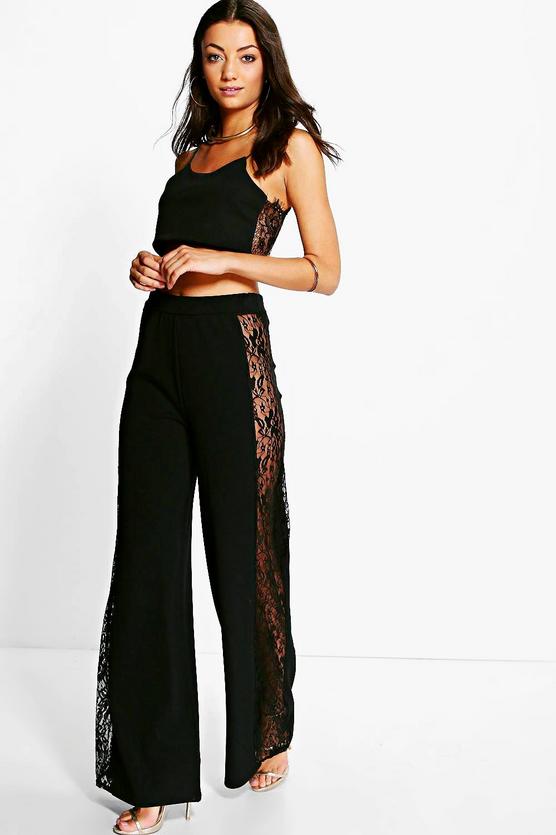 Tall Teea Lace Panel Woven Wide Leg Trousers